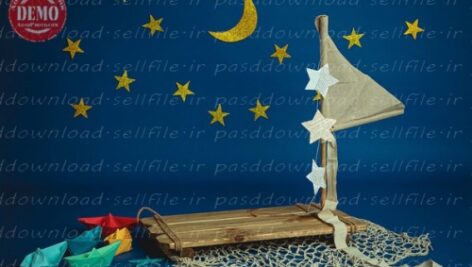 بک دراپ آتلیه کودک تم قایق چوبی -کد 6377